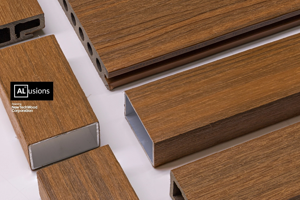 ไม้ระแนงแกนอลูมิเนียม ALusions ผิวภายนอกเป็นไม้เทียม WPC เคลือบผิวพิเศษ ลายและผิวสัมผัสเหมือนไม้จริง ทนแดดทนฝน