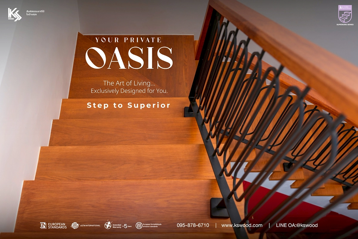 งานติดตั้งบันไดไม้เอ็นจิเนียร์ จาก K.S. WOOD สำหรับคนที่ชื่นชอบไม้จริงในการรตกแต่งบ้านหรือที่พักอาศัย สีสวยงาม พร้อมกับเคลือบผิวกันน้ำ และหมดกังวลเรื่องปลวก